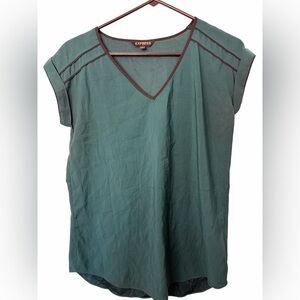 Express Green with Black Piping Women's Cap Sleeve Top